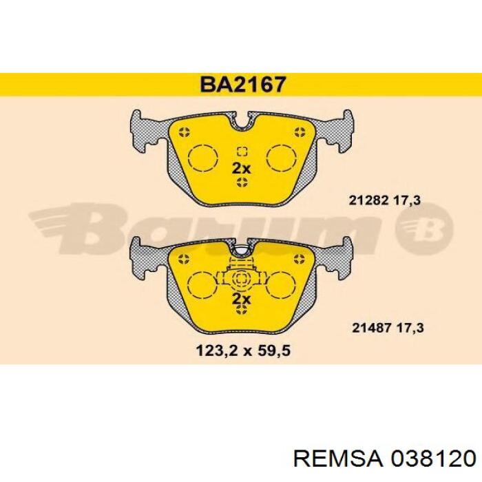 Купить 038120 Remsa Колодки тормозные задние, дисковые