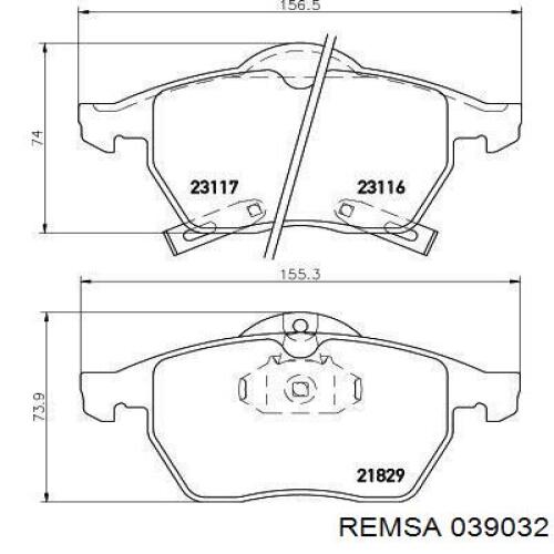 Передние тормозные колодки 039032 Remsa