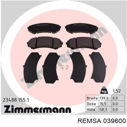 039600 Remsa Колодки передние