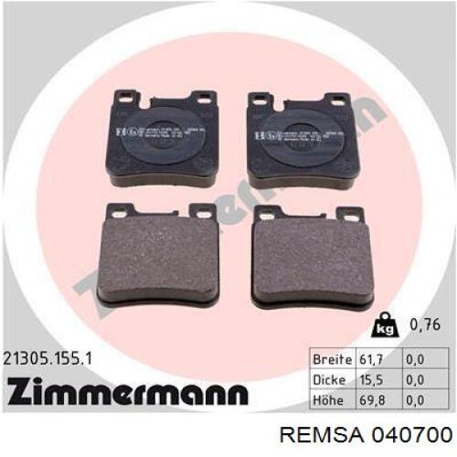 Колодки дисковые  Remsa 040700 цена, от 22.37 USD