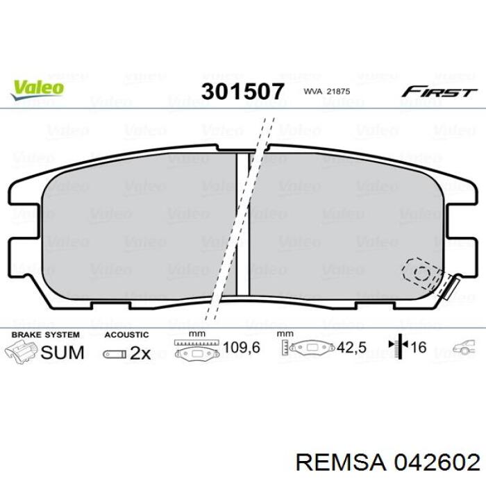 Задние тормозные колодки 042602 Remsa