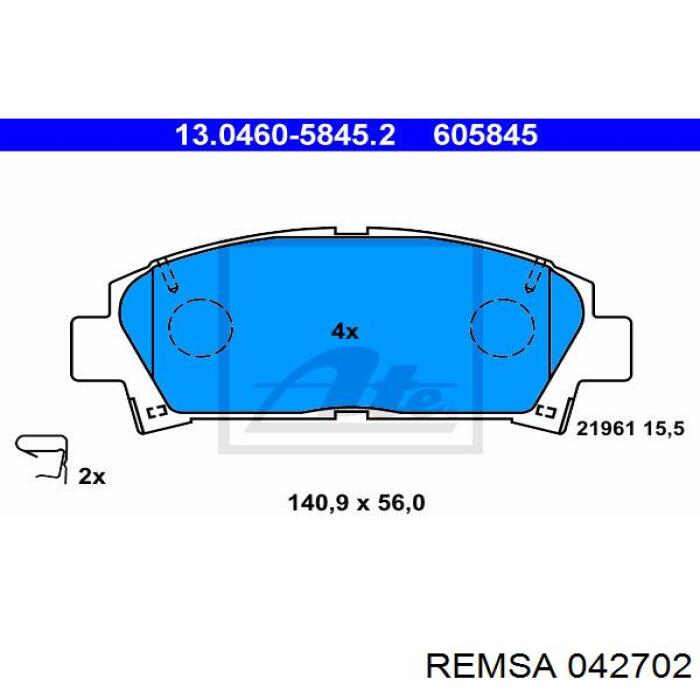 Передние тормозные колодки 042702 Remsa