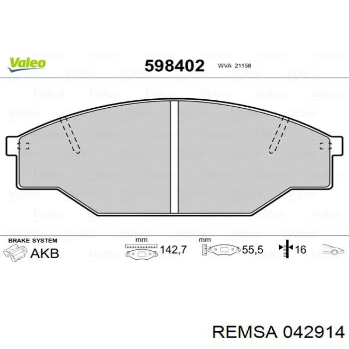 Передние тормозные колодки 042914 Remsa