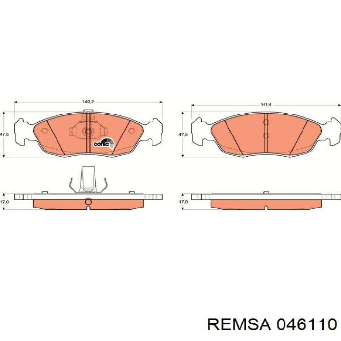 Передние тормозные колодки 046110 Remsa