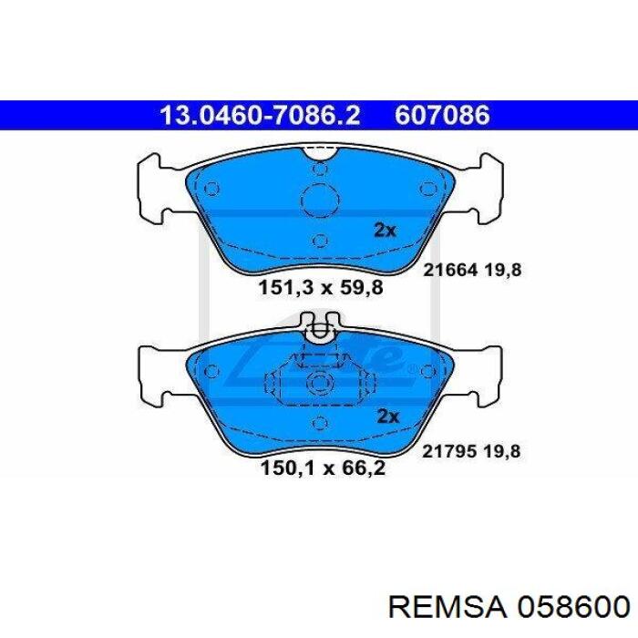 Передние тормозные колодки 058600 Remsa