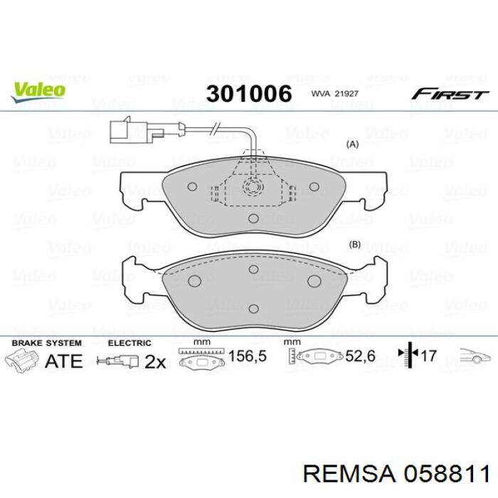 Передние тормозные колодки 058811 Remsa