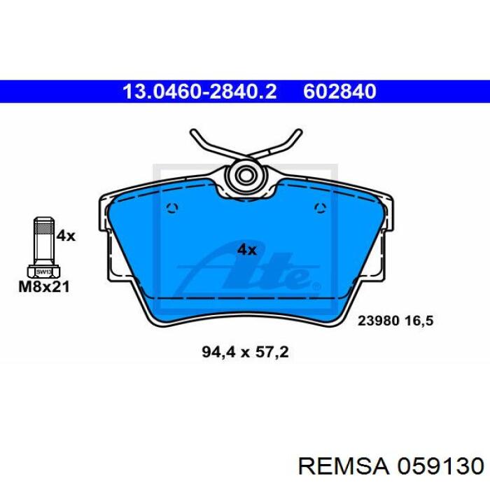 Задние дисковые колодки Remsa 059130