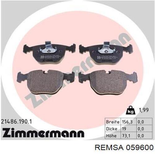 Передние тормозные колодки 059600 Remsa