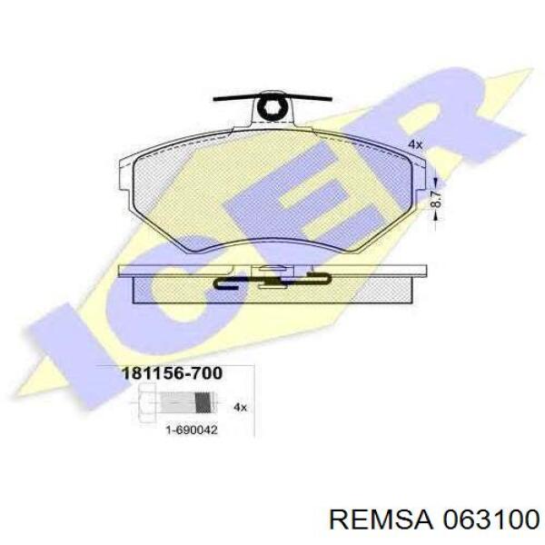 Передние тормозные колодки 063100 Remsa