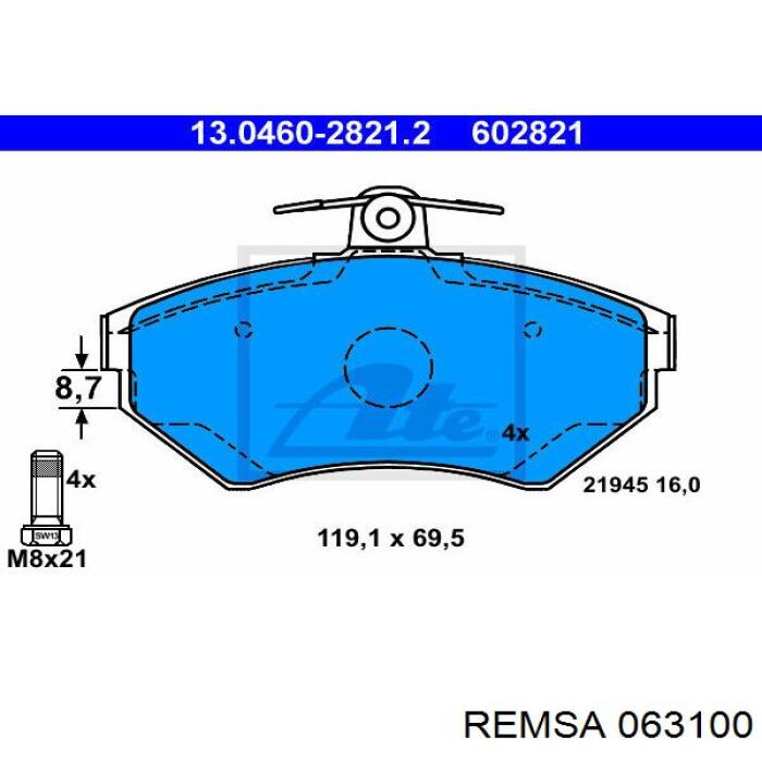 Купить 063100 Remsa Колодки тормозные