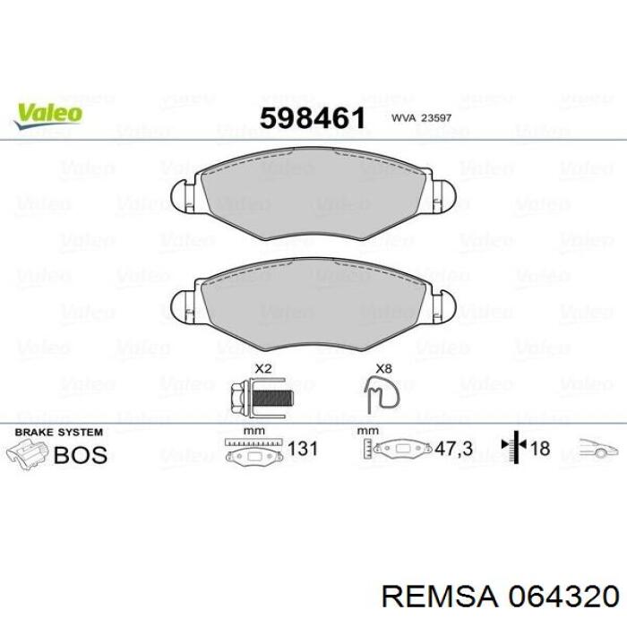 Передние тормозные колодки 064320 Remsa