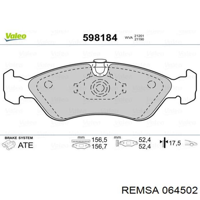 064502 Remsa Колодки передние
