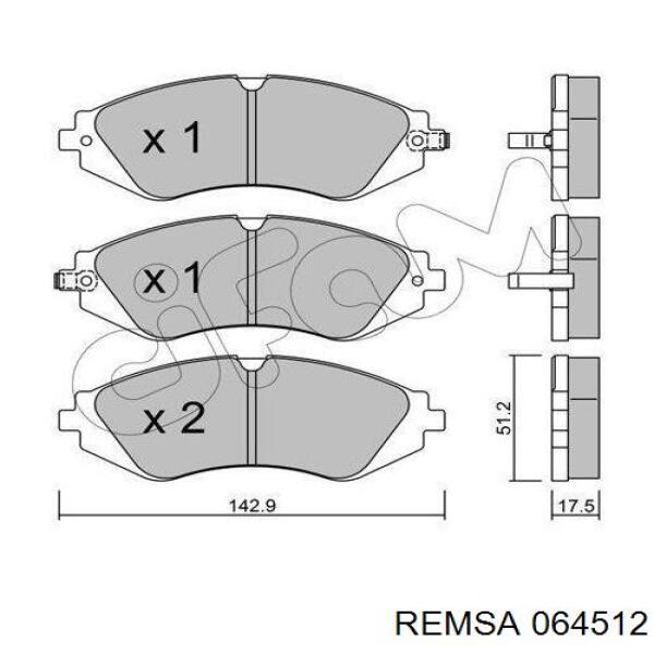 Колодки гальмівні передні, дискові 064512 Remsa