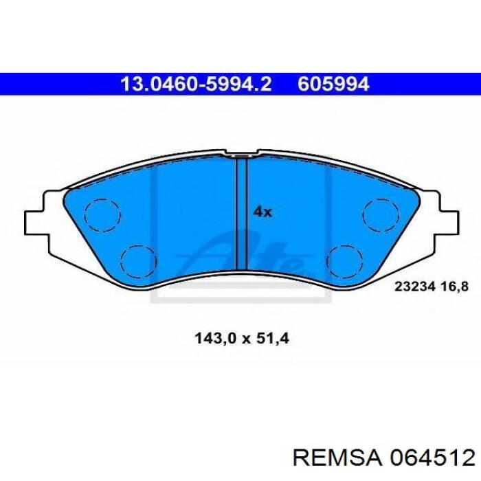 Купить 064512 Remsa Колодки тормозные