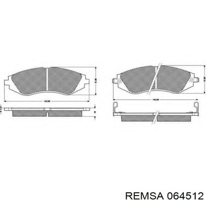 Передние тормозные колодки 064512 Remsa