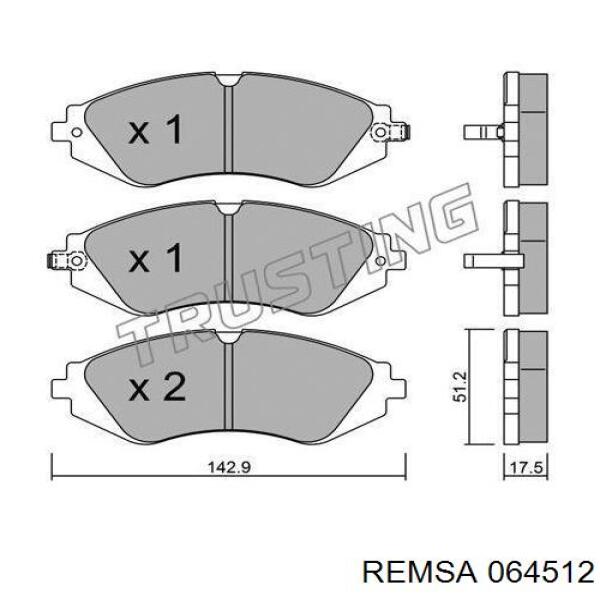 Колодки гальмівні передні, дискові 064512 Remsa