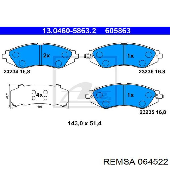 Купить 064522 Remsa Колодки тормозные