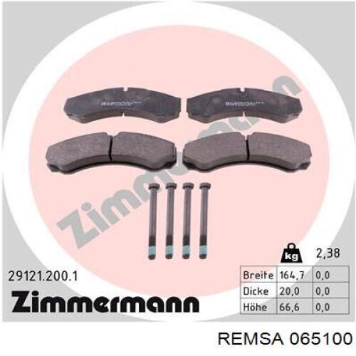 Купить 065100 Remsa Колодки тормозные задние, дисковые