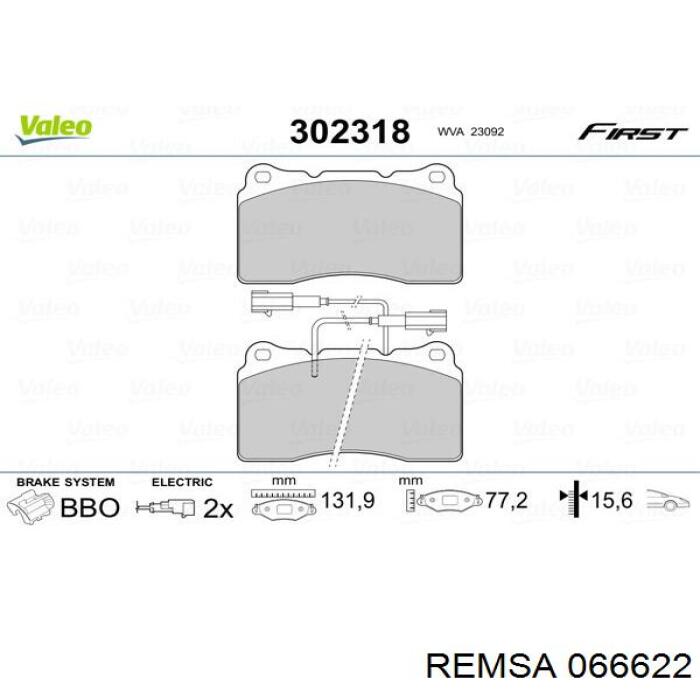 Передние тормозные колодки 066622 Remsa