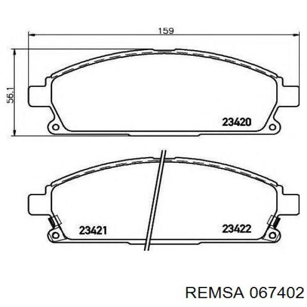 Передние тормозные колодки 067402 Remsa