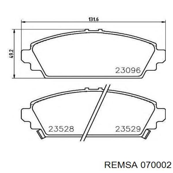 Передние тормозные колодки 070002 Remsa