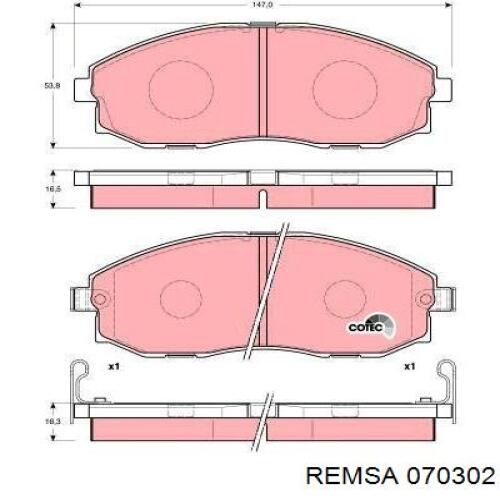 Передние тормозные колодки 070302 Remsa