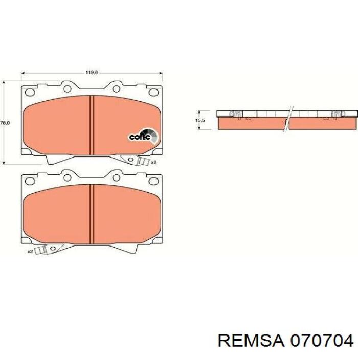 Передние тормозные колодки 070704 Remsa