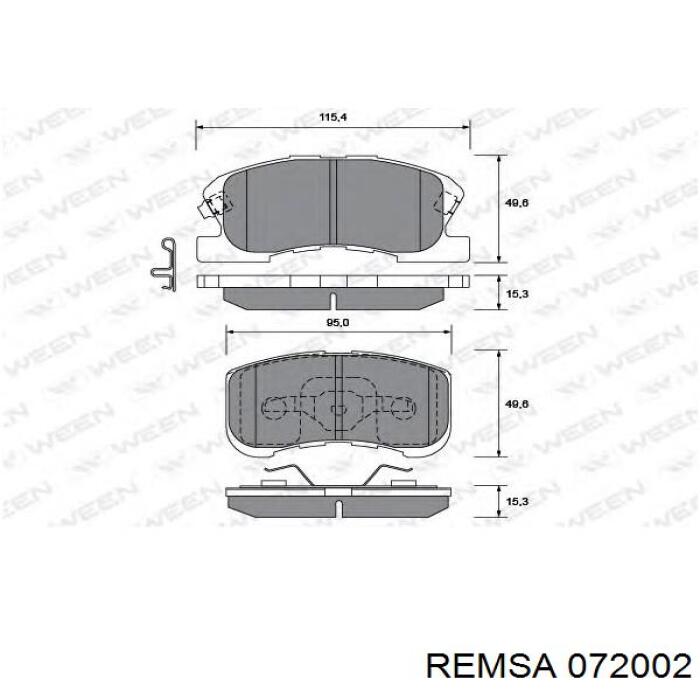 Передние тормозные колодки 072002 Remsa