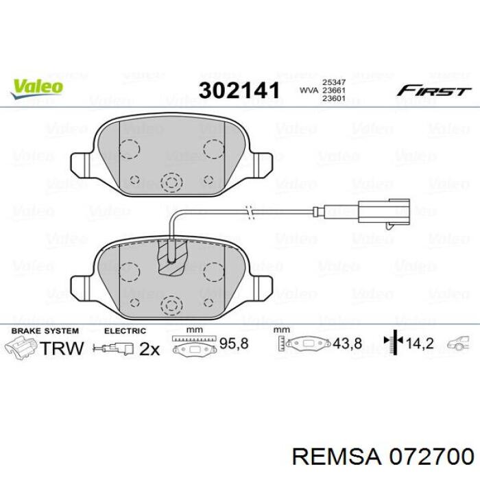Задние тормозные колодки 072700 Remsa
