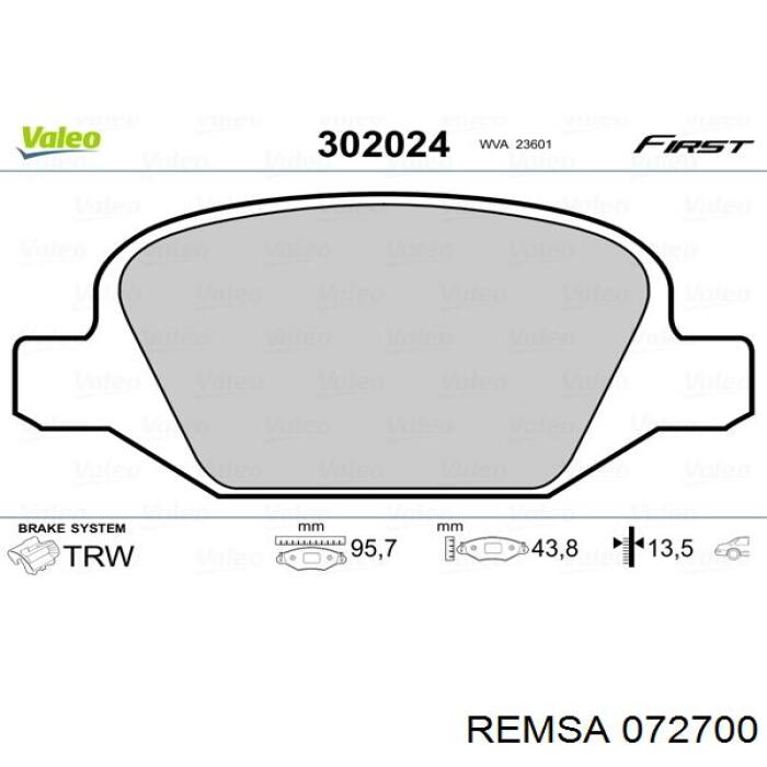 Купить 072700 Remsa Колодки тормозные задние, дисковые