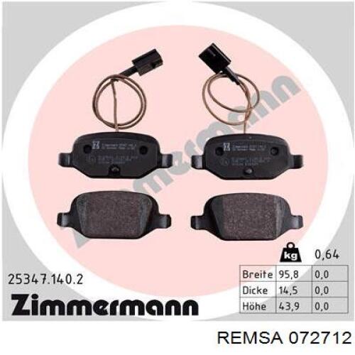 Тормозные колодки Remsa 072712