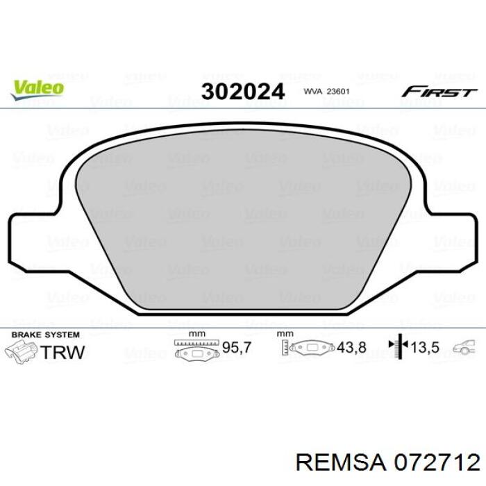 Передние тормозные колодки 072712 Remsa