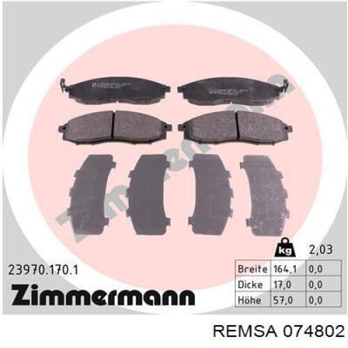 Купить 074802 Remsa Колодки тормозные