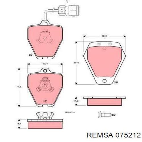 Передние тормозные колодки 075212 Remsa
