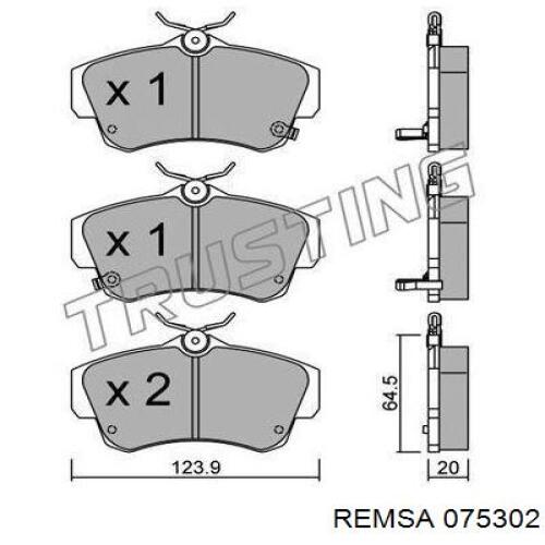 Передние тормозные колодки 075302 Remsa