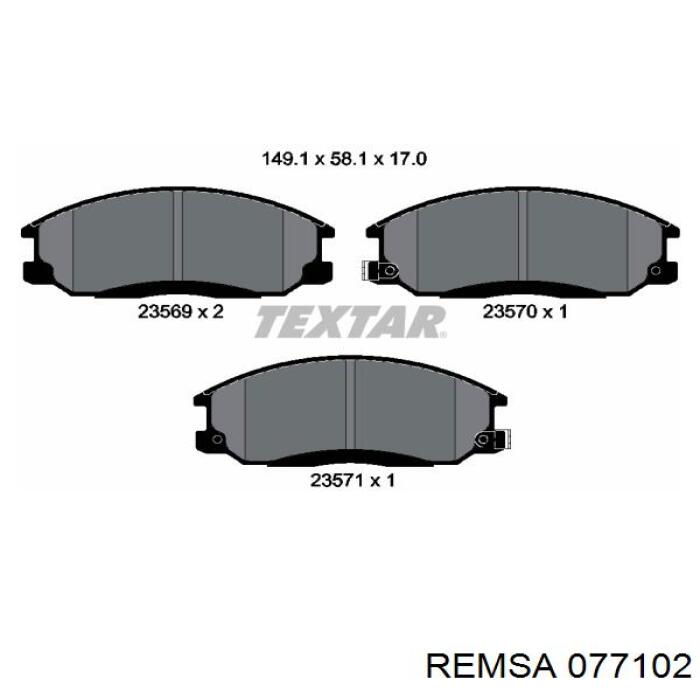 Передние тормозные колодки 077102 Remsa