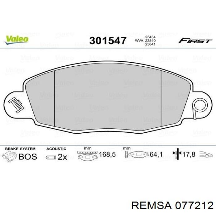 Передние тормозные колодки 077212 Remsa