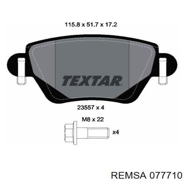 Задние тормозные колодки 077710 Remsa