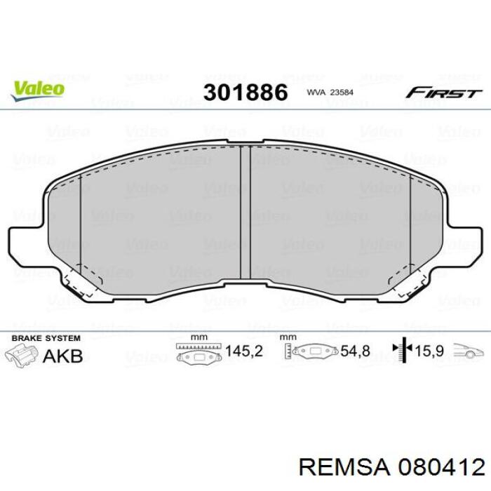 Передние тормозные колодки 080412 Remsa