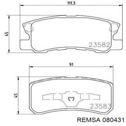 Передние тормозные колодки 080431 Remsa