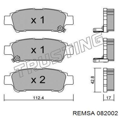 Задние тормозные колодки 082002 Remsa