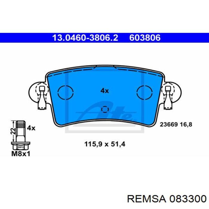 Задние тормозные колодки 083300 Remsa