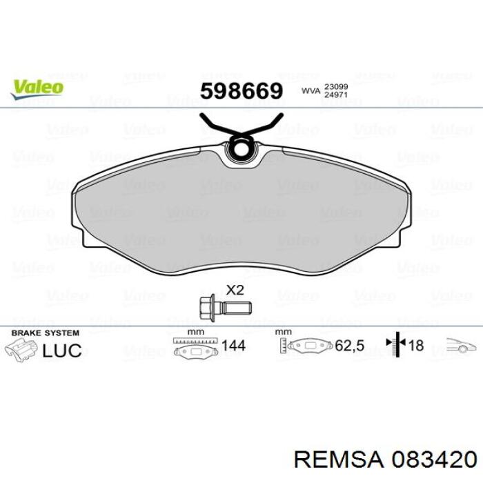 Передние тормозные колодки 083420 Remsa
