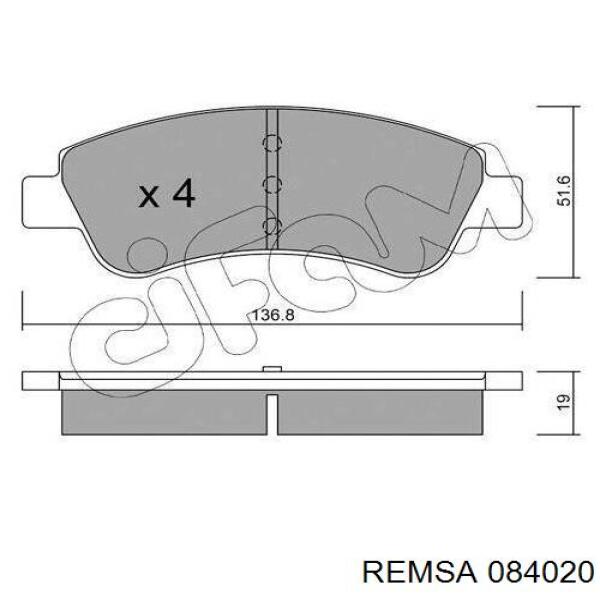 Передние тормозные колодки 084020 Remsa
