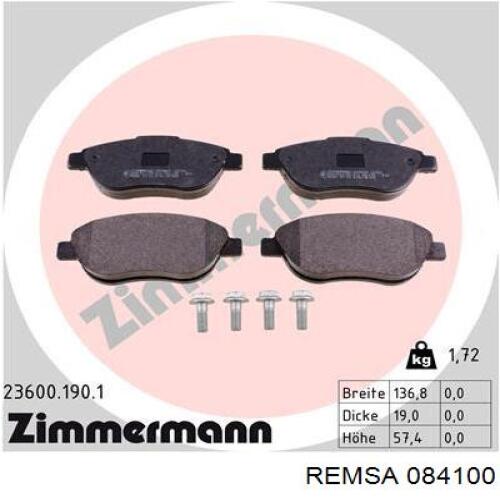 084100 Remsa Колодки передние