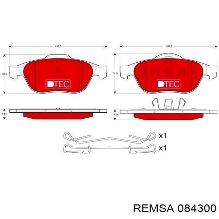 Передние тормозные колодки 084300 Remsa
