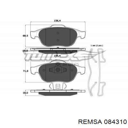 Передние тормозные колодки 084310 Remsa