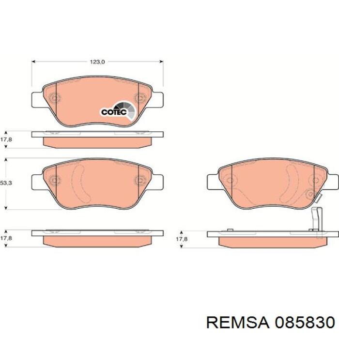 Передние тормозные колодки 085830 Remsa