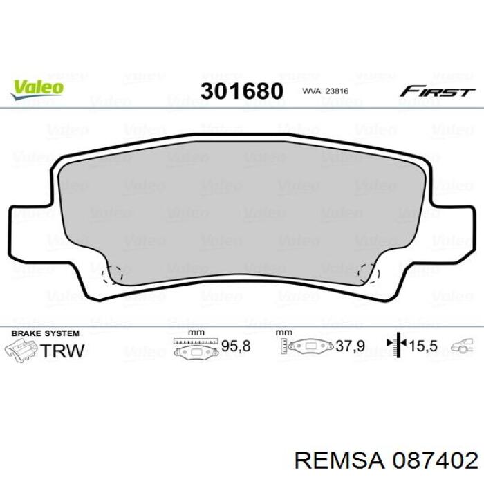 Задние дисковые колодки Remsa 087402