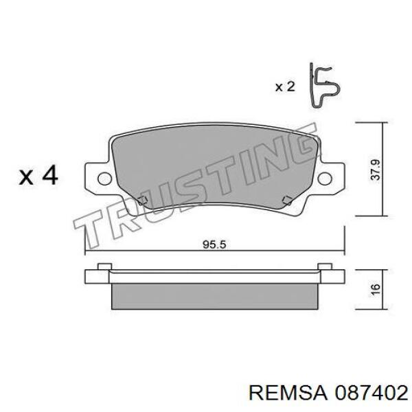 Задние тормозные колодки 087402 Remsa